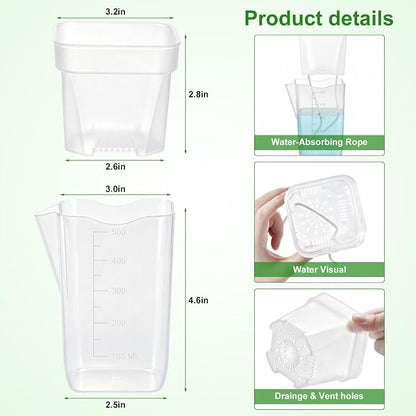 3" Clear Self Watering Pots for Indoor Plants, 8PCS Mini Plastic Nursery Planters with Water Level Indicator & Drainage Holes for Propagation,Succulents,Seedling,African Violet,Plant Labels