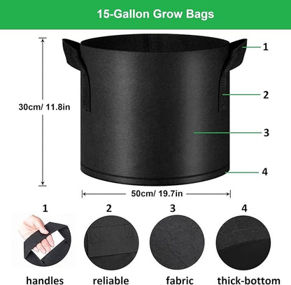 ANSLYQA 15-Gallon Grow Bags, (10 Pack) Thickened Aeration Fabric Growing Pots Planters with Handles for Planting Vegetables Plants, Black
