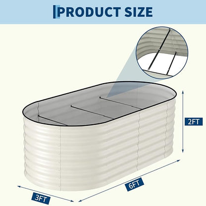 Garvee 2 Pack 6x3x2ft Galvanized Raised Garden Bed Kit, Oval Metal Planter Boxes with Anti-Cut Safety Edges, Rust-Resistant Deep Root Planters for Outdoor Vegetables, Flowers, Herbs, Beige