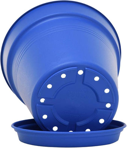 Mintra Garden Pots, 4 Pack Bulk Plastic Plant Pots with Drainage Tray, Round Indoor & Outdoor Decorative Planters with Drain Holes for Flowers, Herbs & Plants, 11cm Diameter – Blue, 4.3 in