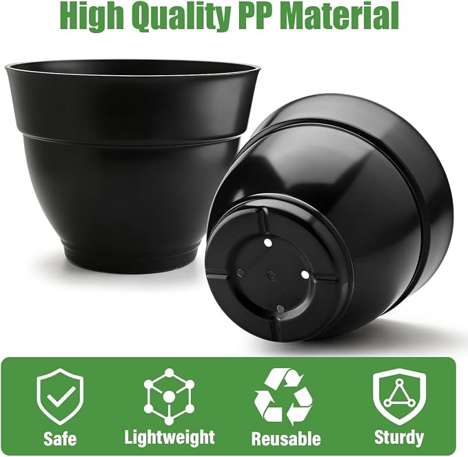 RooTrimmer 4 Pack 16 Inch Plant Pots with Drainage Holes for Indoor Outdoor | Lightweight Durable Planters for Medium&Large Plants,Modern Plastic Flower Pots for Houseplants,Patio,Garden & Balcony