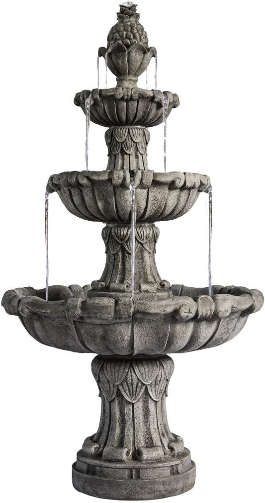 XBrand Large Outdoor Electric Bird Bath Fountain 58.3", 3-Tier Garden Water Fountain with Pump, Classic Leaf Design, Gray Resin Floor Fountain for Yard, Lawn, Patio & Porch
