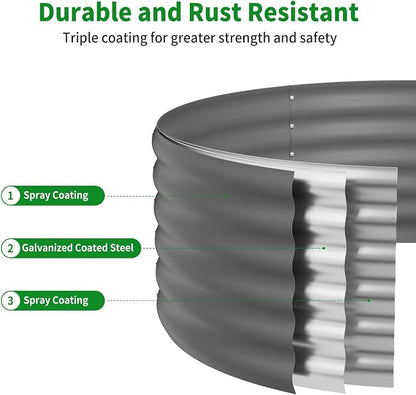 DDK Galvanized Raised Garden Bed, Round Outdoor Planter Bed, 4x4x1.5ft Metal Planter Box for Gardening and Planting,2Pack,DG