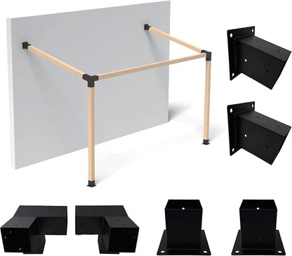 15° Slanted Roof Wall Mounted Pergola Bracket Kit 4x4, Including 2 Wall Bases, 2 105 ° 3-Way and 2 Bases, Angled 4x4 Wooden Beams Lumber Gazebos Patio Pergola Sheds Lean to Porch Roof