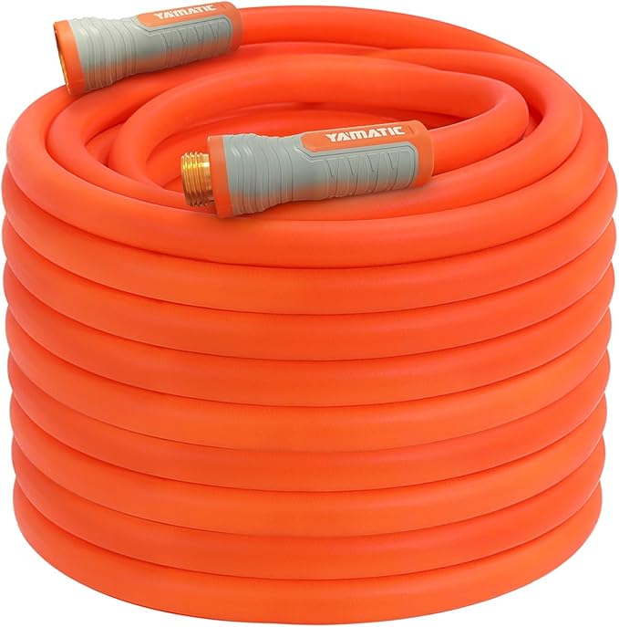 YAMATIC Durable Garden Hose 5/8" x 100ft, 360° Swivel Handle, Burst 600 PSI | 100 Foot Heavy Duty Water Hose for All-weather, 3/4" Brass Connections for Leakproof, Lightweight Hose for Agriculture, Lawn