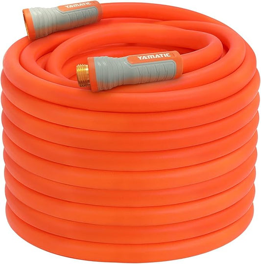 YAMATIC Durable Garden Hose 5/8" x 100ft, 360° Swivel Handle, Burst 600 PSI | 100 Foot Heavy Duty Water Hose for All-weather, 3/4" Brass Connections for Leakproof, Lightweight Hose for Agriculture, Lawn