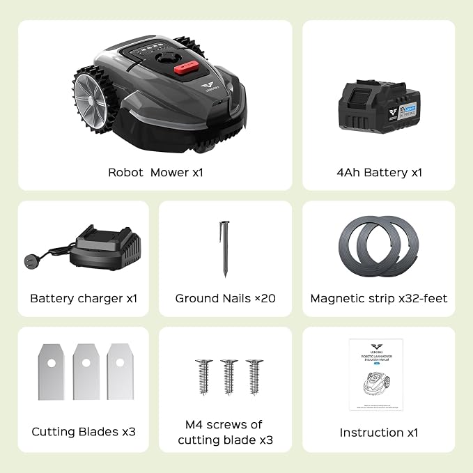 V3 Robotic Lawn Mower with AI Vision Technology, Adjustable Grass Cutting Height, APP Control, Low-Noise Performance, No-Go Zone Function, Efficient Robot Lawn Mower for Small Lawns