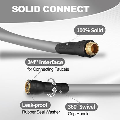 YOTOO Heavy Duty Hybrid Garden Water Hose 5/8-Inch by 75-Feet 150 PSI Kink Resistant, Flexible with Swivel Grip Handle and 3/4" GHT Solid Brass Fittings, Gray