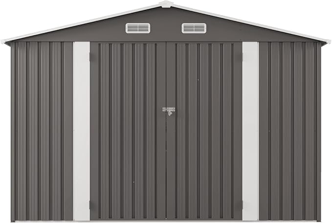 10x12FT Outdoor Storage Shed,Waterproof Large Metal Garden Shed with Double Door and Two Translucent Windows,Vents,Tool Shed for Backyard Patio Lawn Poolside,Gray