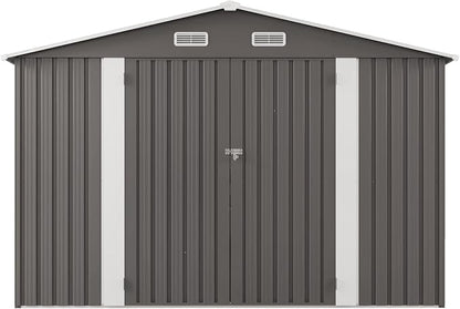 10x12FT Outdoor Storage Shed,Waterproof Large Metal Garden Shed with Double Door and Two Translucent Windows,Vents,Tool Shed for Backyard Patio Lawn Poolside,Gray