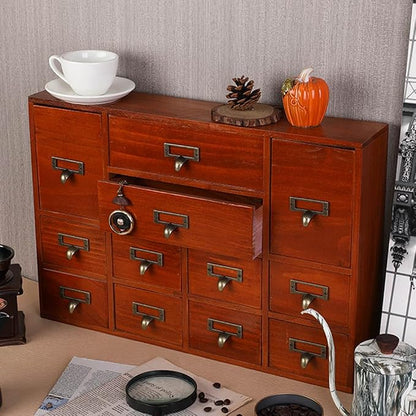 Apothecary Drawers Apothecary Cabinet with Drawers, Brown | 12 Drawer Library Card Catalog, Wooden Storage Box, Wooden Desktop Organizer with Metal Handles-Fulled Assembled