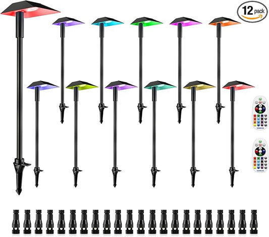 5W RGBW Low Voltage Landscape Lights LED Pathway Lights with Connectors,IP66 Waterproof Color Changing Landscape Lighting 12-24V Landscape Path Light for Walkway Garden Yard Lawn (12Pack)