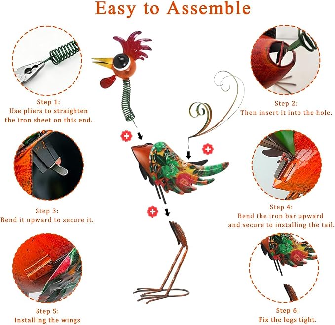 24'' Wacky Rooster Garden Statue for Outside, Patio, Backyard, Lawn | Metal Rooster Decor Yard Statue Decorations, Waterproof Chicken Yard Art, Red