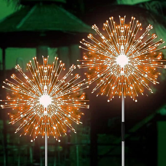 JJGoo Solar Firework Lights, 2 Pack 180 LEDs 2 Lighting Modes Solar Lights Outdoor Waterproof for Garden Patio Walkway Pathway Party Wedding Christmas Decorative - Orange