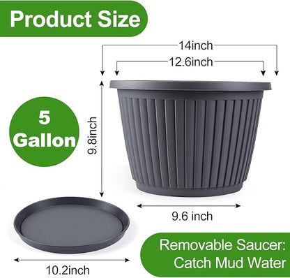 14-inch-Large-Planters-for-Outdoor-Plant，Plastic Indoor Flower Pots with Drainage Holes & Saucer，4 Packs Decorative Garden Pots for Plantfor Home Porch Decor