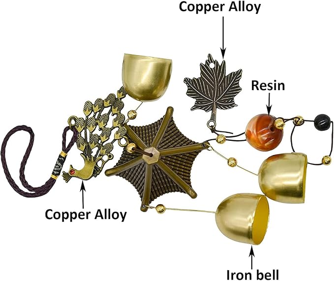 Auspicious Peacock with Energy Bead Wind Chimes Represents Lucky&Happy Life Copper Alloy 3 Layers+9 Bells for Outdoor Decorations Garden Yard Trees Or As A Good Gift