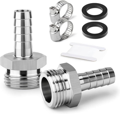 TAISHER 2PCS 304 Stainless Steel Garden Hose Repair Connector, 3/8" Barb x 3/4" GHT Male Garden Hose Adapter with Hose Clamps