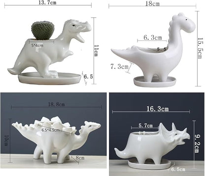 Ceramic Succulent Plant Pot Cactus Plant Pot Flower Pot Container Planter with Drainage Hole Home Office Desk Garden Gift Idea Animal Shaped Flower Pot Cute Vase Pot (4pcs Dinosaur)