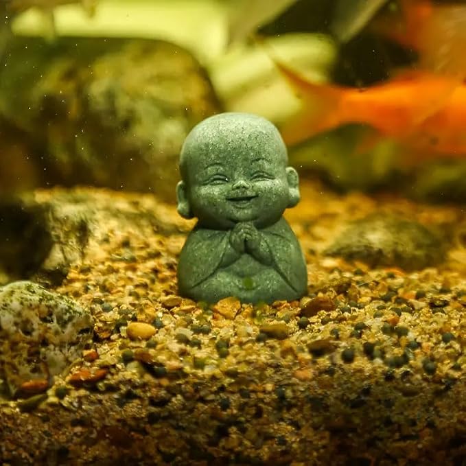 4Pcs Mini Zen Laughing Buddha Figurines Resin Praying Monk Statue Rustic Meditation Garden Ornaments for Bonsai Pots Landscaping Ornament