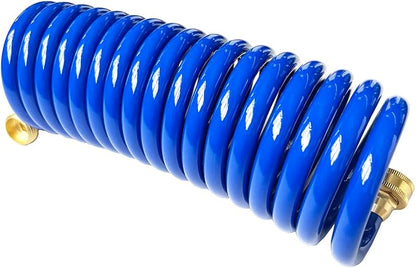 SANFU PU Recoil Garden Water Hose 3/8"ID(9.5 x 12.7mm) x 15ft Premium with 3/4"Inch Brass Fittings Retractable, Outdoor Patio Hose Marine&Boat, Blue(15')