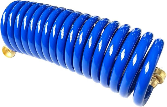 SANFU PU Recoil Garden Water Hose 3/8"ID(9.5 x 12.7mm) x 15ft Premium with 3/4"Inch Brass Fittings Retractable, Outdoor Patio Hose Marine&Boat, Blue(15')