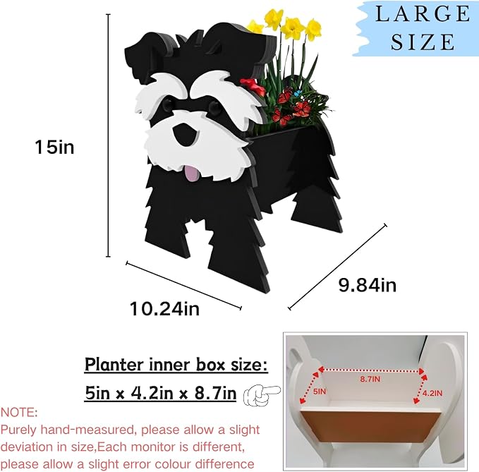 Black Schnauzers Dog Planter Pots, 9.84 x 10.24x 15 Inches | Large Dog Flower Pot, Cute Animal Shaped Plant Pot, Gifts for Women & Pet Lovers, Indoor Outdoor Garden Home Office Decor