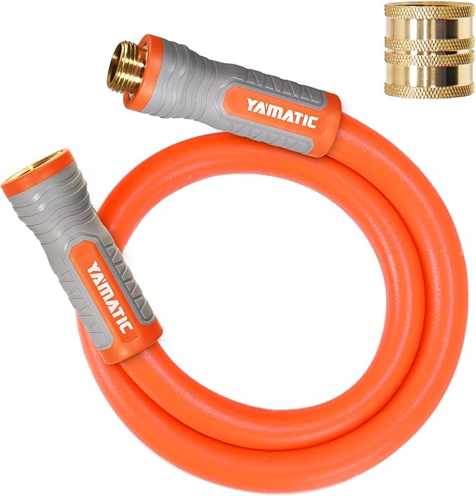 YAMATIC 3FT Flexible Garden Hose Female to Female 5/8in, Burst 600 PSI | 3 ft Short Leader Hose, 2-in-1 Dual Use with 3/4" Solid Brass Swivel Fittings, Small Water Hose Extension for Reel Lawn Yard