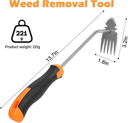 Weed Removal Tool, New Garden Weeding Tools Manganese Steel Hand Weeder Tool with Handle, 5 Teethes Dual Purpose Manual Weeders Tool Weed Tool for Garden (Rubber Handle)