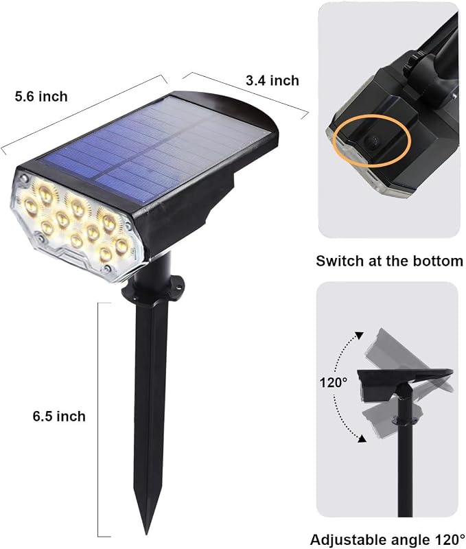 2 Pack Solar Spot Lights Outdoor Waterproof, 20 LEDs Bright Landscape Spotlights Dusk to Dawn, Warm White Adjustable Uplights for Yard Tree House Garden Wall Pathway, IP65