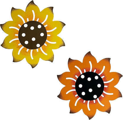 8.66" Outdoor Metal Flowers for Outside - Metal Flower Wall Art Décor，Rustic Hanging Wall Flowers Wall Decor for Garden, Patio, Porch, Fence, Yard, Bathroom, Kitchen & Backyard - Spring Seasonal,Set of 2