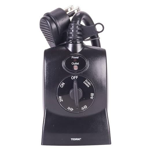 NSi Industries TORK 652B Outdoor Heavy-Duty 15-Amp Photocell Controlled/Light Activated Mechanical Plug-In Timer With 6 1/2-Inch Cord - Compatible With Incandescent/Compact Fluorescent/Led – Ideal for Halloween Decorations