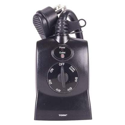 NSi Industries TORK 652B Outdoor Heavy-Duty 15-Amp Photocell Controlled/Light Activated Mechanical Plug-In Timer With 6 1/2-Inch Cord - Compatible With Incandescent/Compact Fluorescent/Led – Ideal for Halloween Decorations
