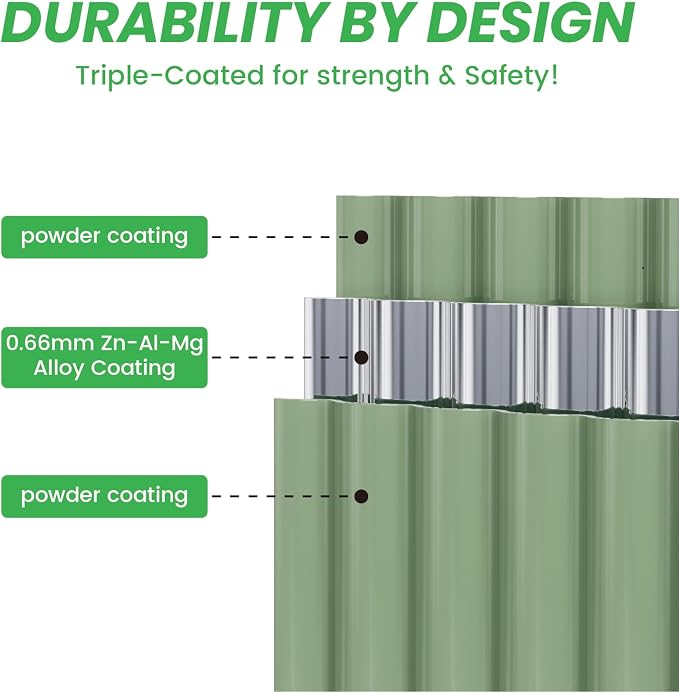 Raised Garden Bed Kit 8×2×1.4 FT Magnesium-Aluminum-Zinc Stainless Steel Metal Planter Box for Planting Outdoor Plants Vegetables (Light Green)