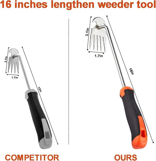 2 Pack Weed Remover Tool, 16 Inch Extended Handle 5 Teeth Weed Puller Tool, Heavy Duty Deweeder Tool Manual Weeding Uprooting for Garden Yard Lawn Farm Root Removal
