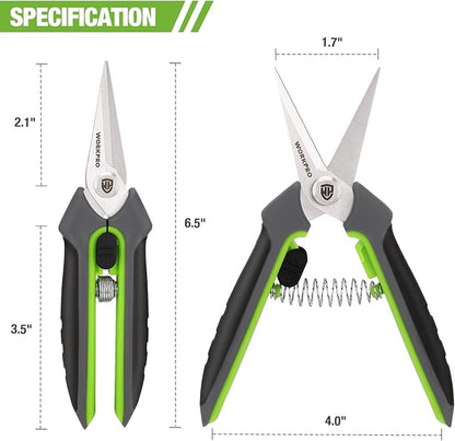 WORKPRO 2 Pack Garden Pruning Shears with Sheath, 6.5” Small Hand Pruners/Snips/Clippers- Spring Loaded & Precision Straight Blades, Microgreen Trimming Scissors for Flowers, Weeds, Indoors Bonsai | Sharp Straight Blades, Spring Loaded Design, Precisio...