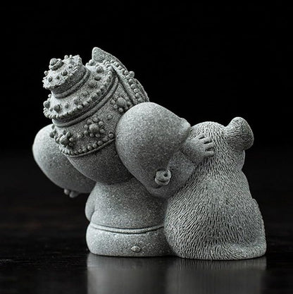 livelyfish Small Elephant Statue Sandstone Figurine Hindu Meditation Buddha Sculpture for Fish Tank Aquarium Decoration (C)