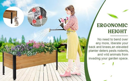Wooden Rectangular Flower Box with Short Iron Legs, Planting Bed for Flowers and Vegetables, Suitable for Garden and Balcony. Dimensions: 19.7x13.9x12.5 inches