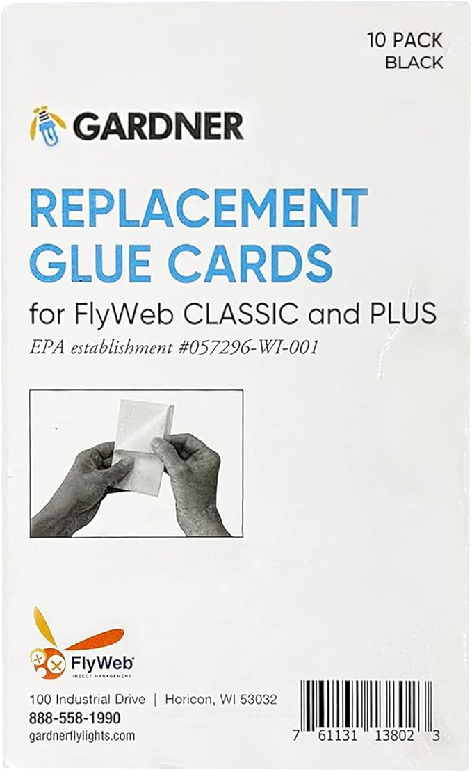 Gardner - FlyWeb Fly Light Glue Boards 1 Pack of 10 Replacement Glue Boards Flyweb Classic Fly Light - Trap Fruit Flies, Mosquitoes, Bugs and Other Flying Insects(Black)