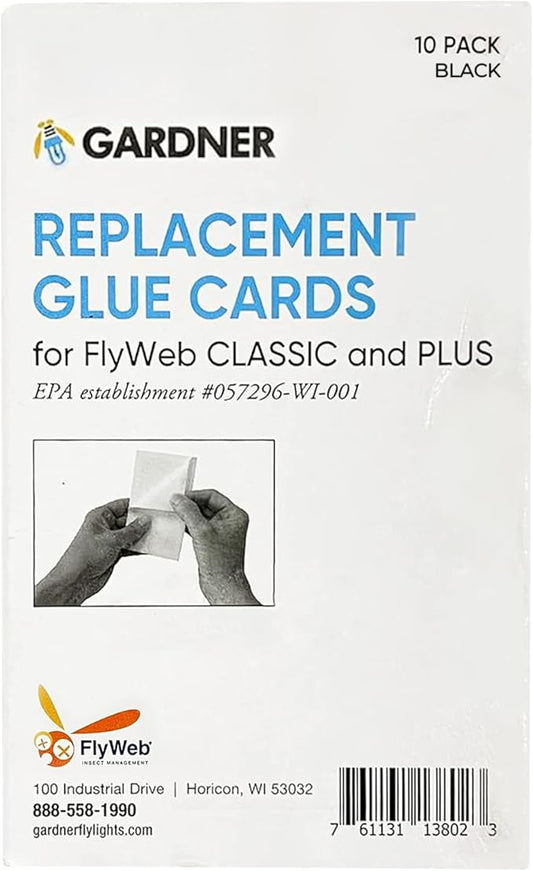 Gardner - FlyWeb Fly Light Glue Boards 1 Pack of 10 Replacement Glue Boards Flyweb Classic Fly Light - Trap Fruit Flies, Mosquitoes, Bugs and Other Flying Insects(Black)
