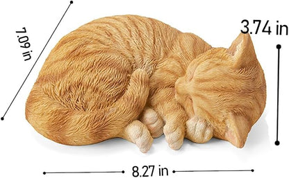Sleeping Orange Tabby Cat Garden Statue Decor 8.27”L, Resin Realistic Sculptures Gift for Cats Lovers, Pet Memorial Stones for Loss of Pet, Kitty Figurine Art Decoration for Indoor Outdoor Home