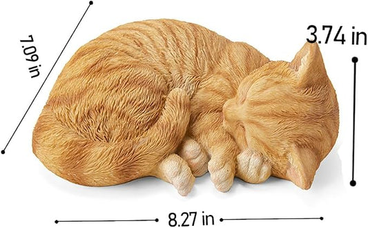 Sleeping Orange Tabby Cat Garden Statue Decor 8.27”L, Resin Realistic Sculptures Gift for Cats Lovers, Pet Memorial Stones for Loss of Pet, Kitty Figurine Art Decoration for Indoor Outdoor Home