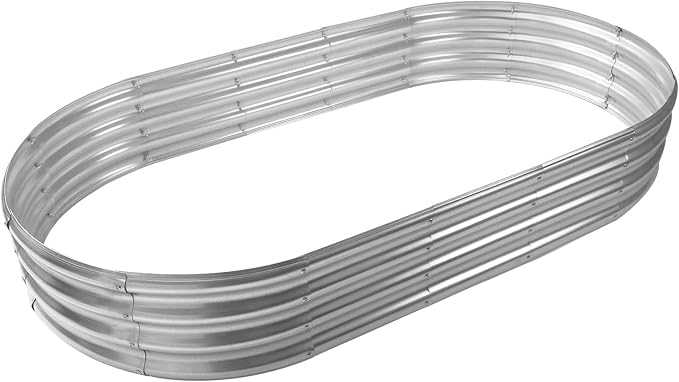TBMLC Oval Galvanized Planter Box, Metal Raised Garden Bed - 0.8MM Thick- Ideal for Outdoor Gardening and Planting of Vegetables Flowers Fruits Succulent Plants and Others (Silver, 6X3X1 FT)