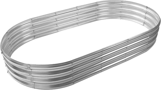 TBMLC Oval Galvanized Planter Box, Metal Raised Garden Bed - 0.8MM Thick- Ideal for Outdoor Gardening and Planting of Vegetables Flowers Fruits Succulent Plants and Others (Silver, 6X3X1 FT)