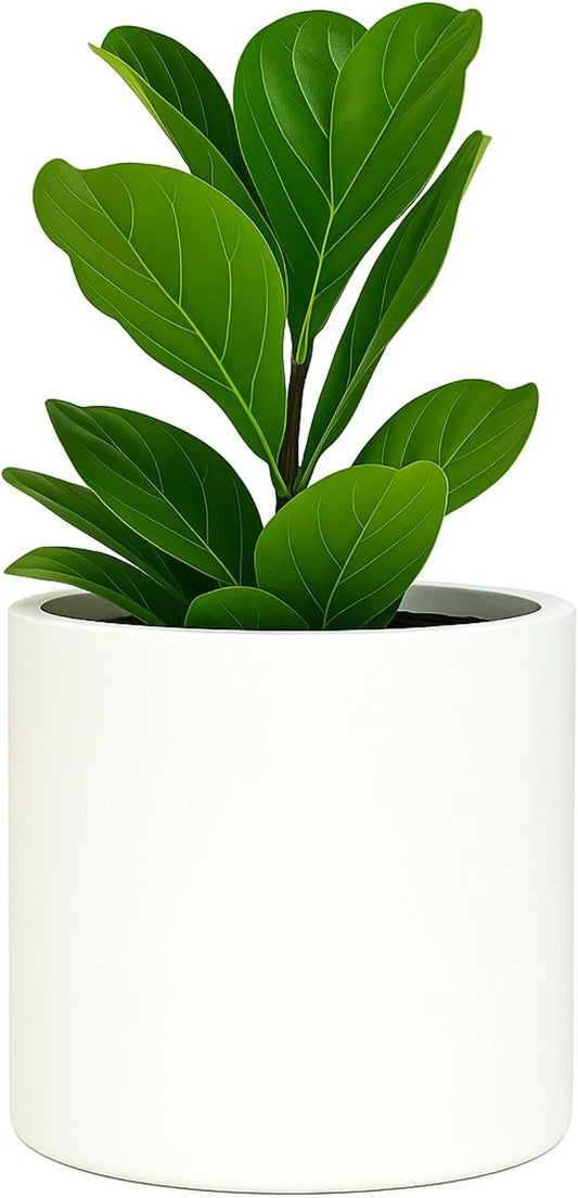 Fox & Fern Large Indoor Planter, Modern Large Plant Pot for Indoor or Outdoor, UV and Frost Resistant - 12 Inch, Matte White Flower Pot with Drainage Plug, Lightweight