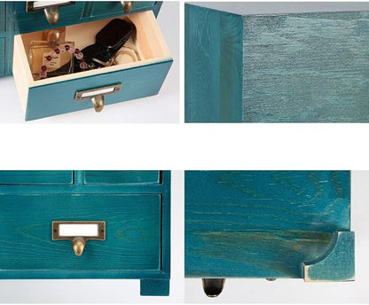 Apothecary Drawers Apothecary Cabinet with Drawers, Blue | 9 Drawer Library Card Catalog, Wooden Storage Box, Wooden Desktop Organizer with Metal Handles-Fulled Assembled