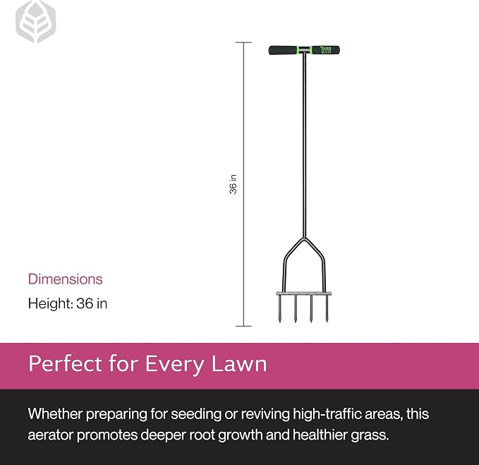 Yard Butler Spike Aerator - Durable Lawn Aerator for Easy Lawn Care & Healthy Growth - Prevent Lawn Damage by Breaking Up Compaction - Ergonomic Gardening Tool