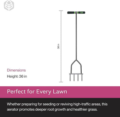 Yard Butler Spike Aerator - Durable Lawn Aerator for Easy Lawn Care & Healthy Growth - Prevent Lawn Damage by Breaking Up Compaction - Ergonomic Gardening Tool