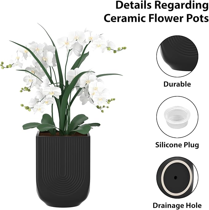Ceramic Planter, 6 Inch Plant Pot with Drainage, Matte Black | Indoor Outdoor Use, Flower Pot for Plants, Home Garden Decor, Lightweight Durable Ceramic