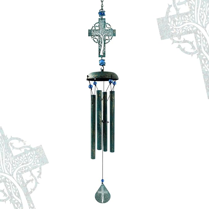 Cross Wind Chimes for Outside, Metal Hanging Wind Chimes, Zen Windchime with Calming Sound for Yard, Balcony, Yoga Room