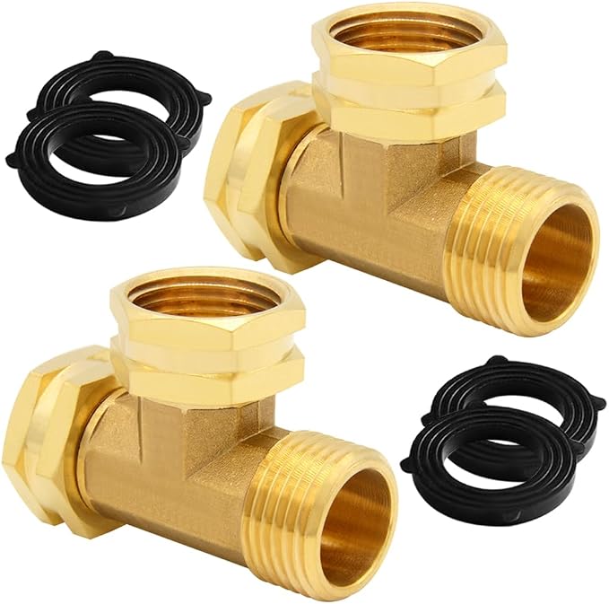 Uenede 2PCS Brass 3/4 Inch GHT Swivel Tee Pipe Fitting 3/4" GHT Female x Female x Male for Garden Hose Threaded Tube Pipe Fittings